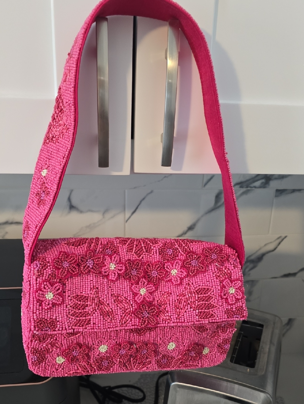 Kelly & Katie Hot Pink Beaded Floral Shoulder Bag